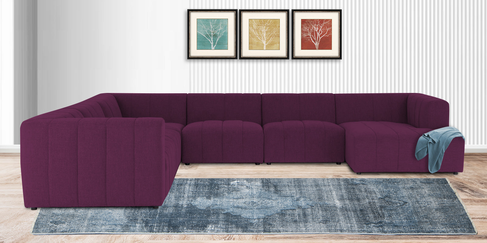 Damo Fabric LHS 8 Seater Sectional Sofa In Greek Purple Colour