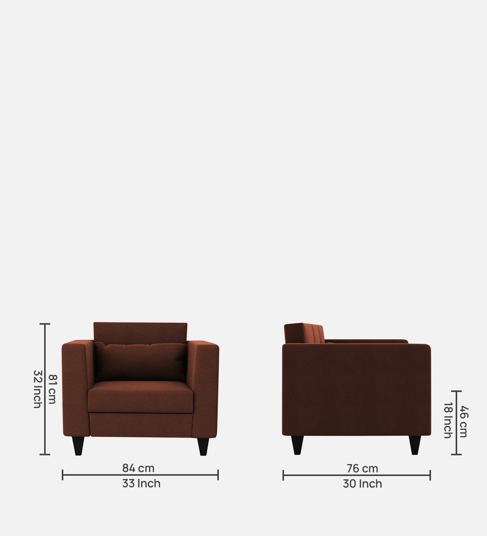 Nipul Fabric 1 Seater Sofa in Coffee Brown Colour