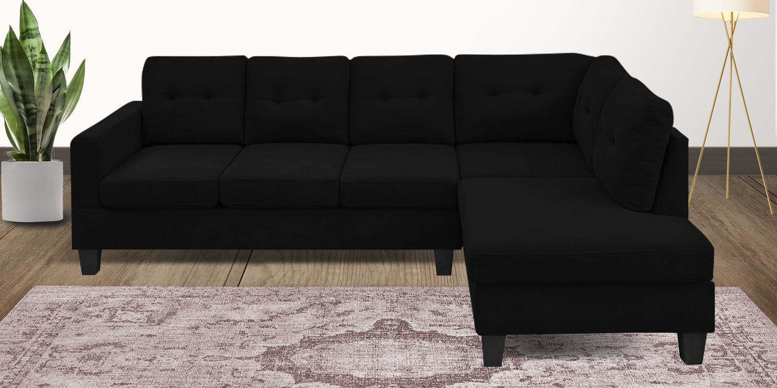 Thomas Fabric LHS Sectional Sofa (3+Lounger) in Zed Black Colour