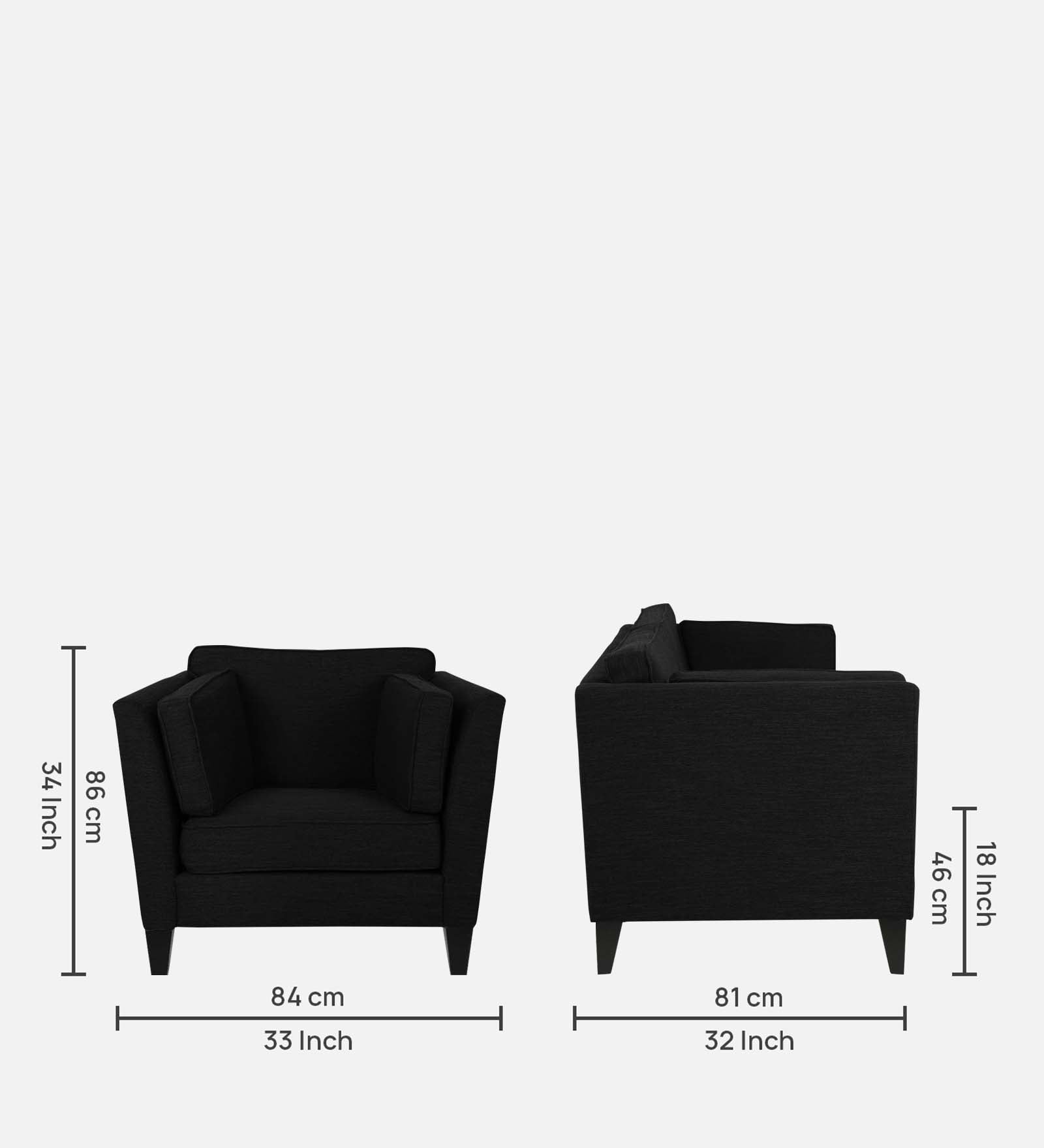 Nigar Fabric 1 Seater Sofa in Zed Black Colour