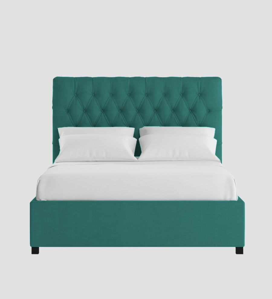 Isko Fabric Upholstered King Size Bed In Sea Green Colour With Box Storage - Febonic Living