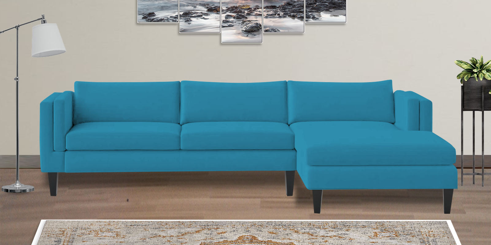 Jasper Velvet LHS Sectional Sofa (3+Lounger) in Aqua blue Colour