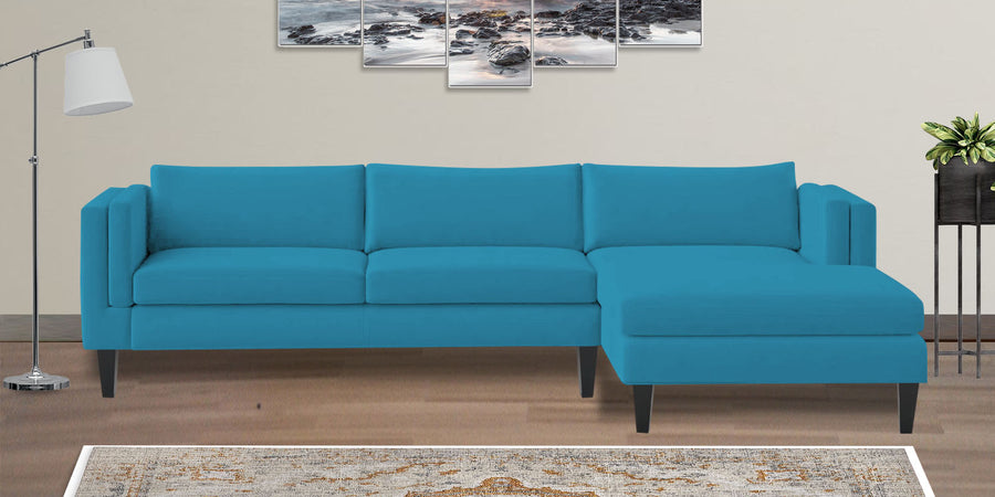 Jasper Velvet Lhs Sectional Sofa 3 Lounger In Aqua Blue Colour - Febonic Living