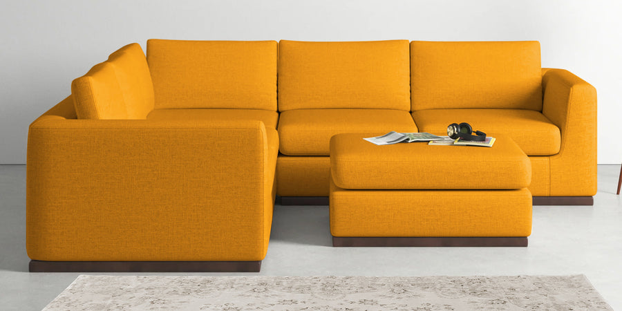 Freedom Velvet 6 Seater Lhs Corner Sofa In Safforn Yellow Colour With Ottoman - Febonic Living