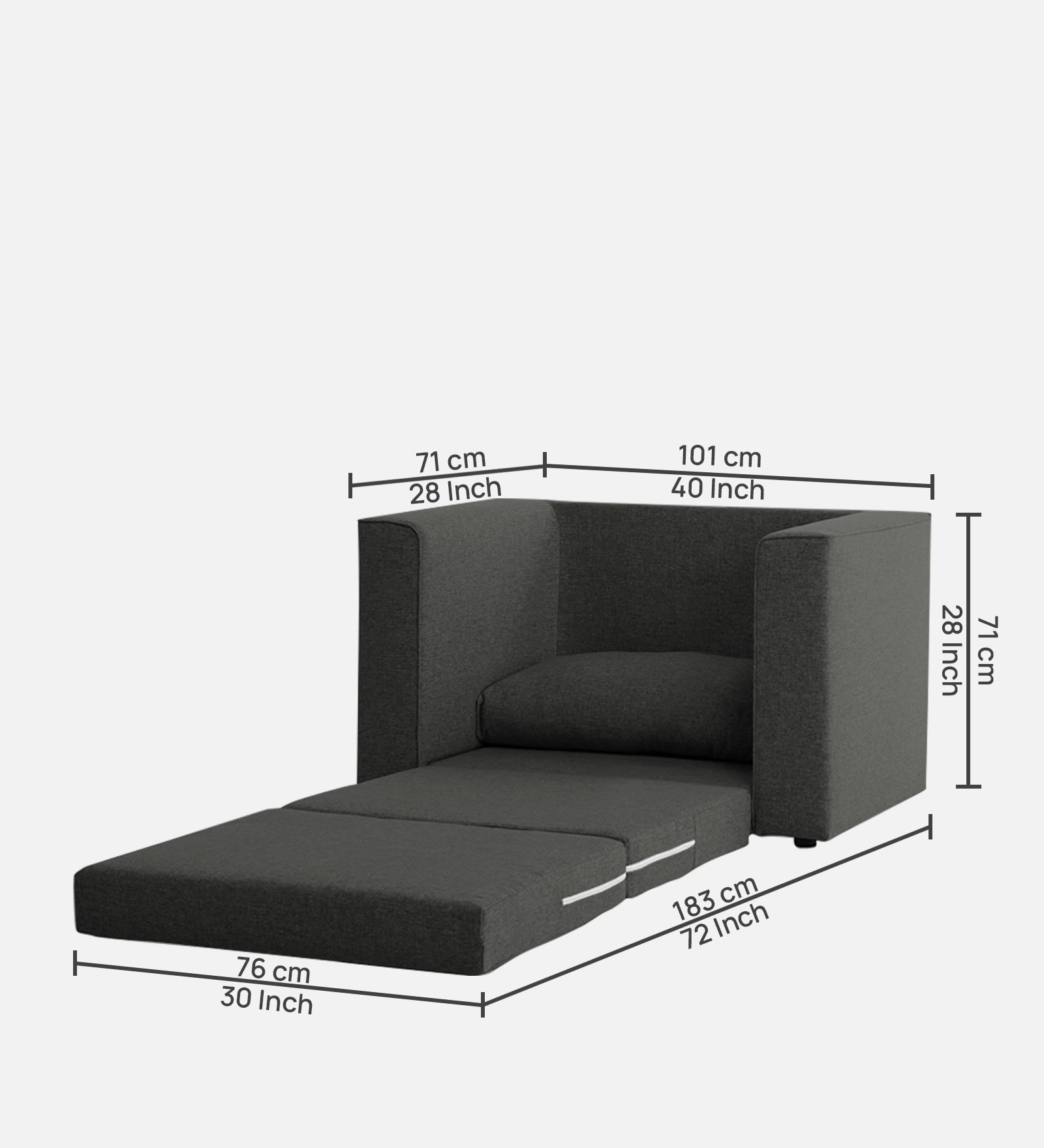 Kenia Fabric 1 Seater Convertible Sofa Cum Bed in Charcoal Grey Colour