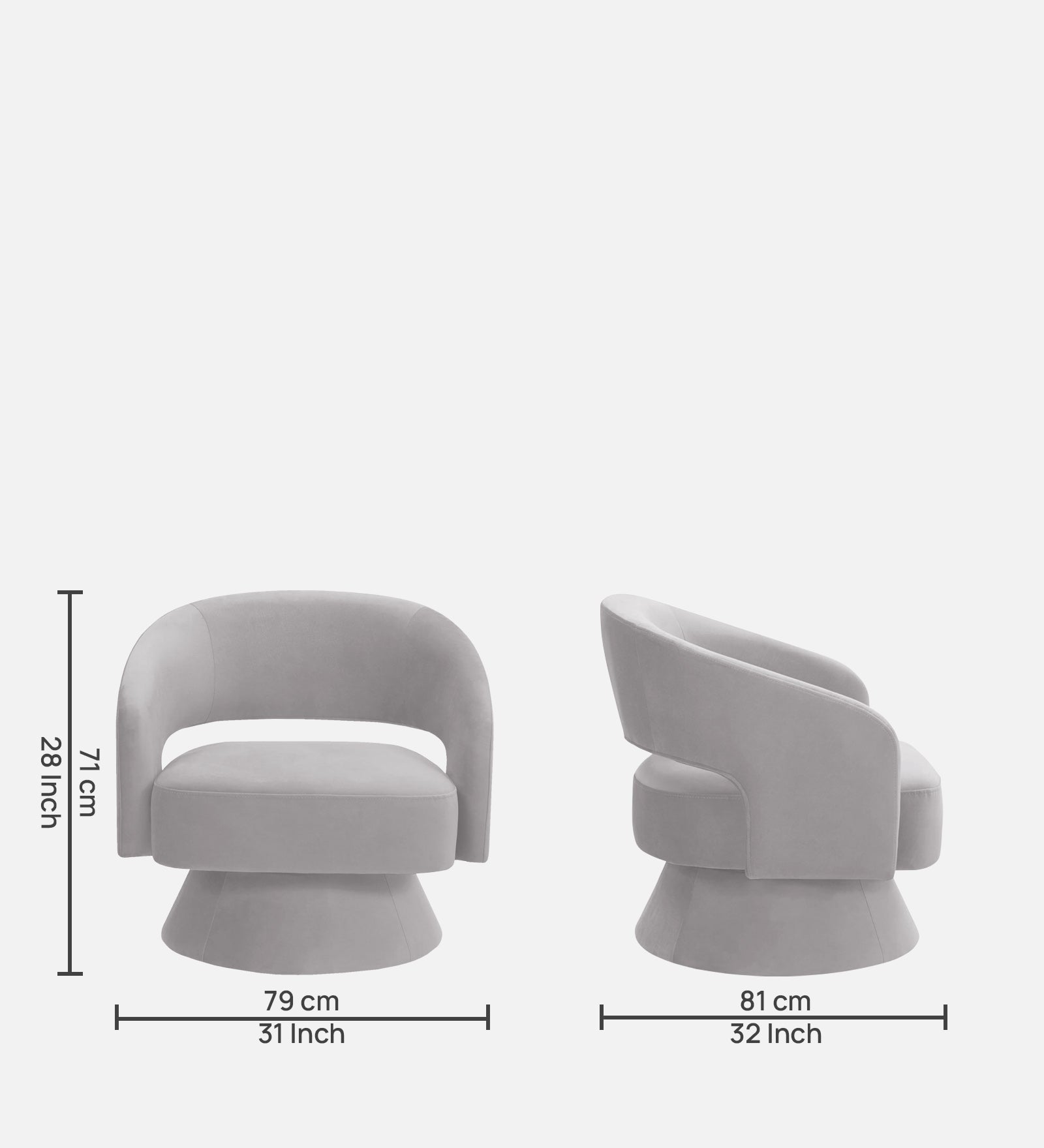 Pendra Velvet Swivel Chair in Concrete Grey Colour