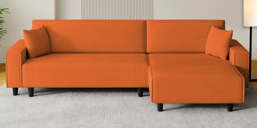 Peach Fabric Lhs 6 Seater Sofa Cum Bed With Storage In Vivid Orange Colour - Febonic Living