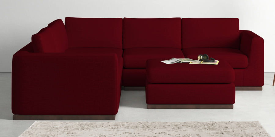 Freedom Velvet 6 Seater Lhs Corner Sofa In Cherry Red Colour With Ottoman - Febonic Living