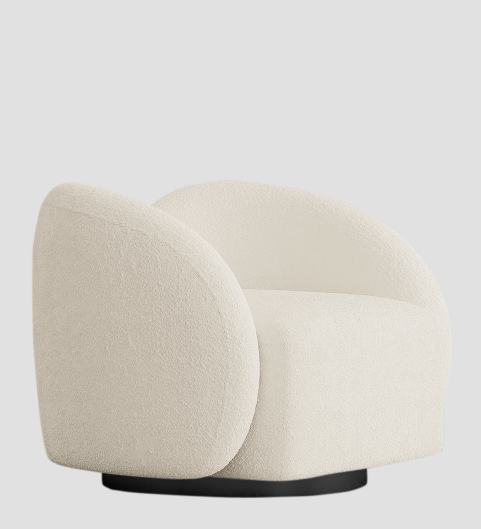 Miles Boucle Fabric Swivel Chair in Shell White Colour