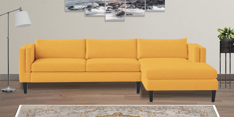 Jasper Velvet Lhs Sectional Sofa 3 Lounger In Turmeric Yellow Colour - Febonic Living