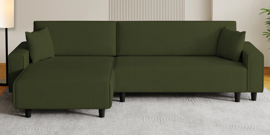 Peach Fabric Rhs 6 Seater Sofa Cum Bed With Storage In Olive Green Colour - Febonic Living