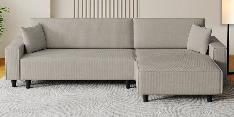 Peach Fabric Lhs 6 Seater Sofa Cum Bed With Storage In Ash Grey Colour - Febonic Living