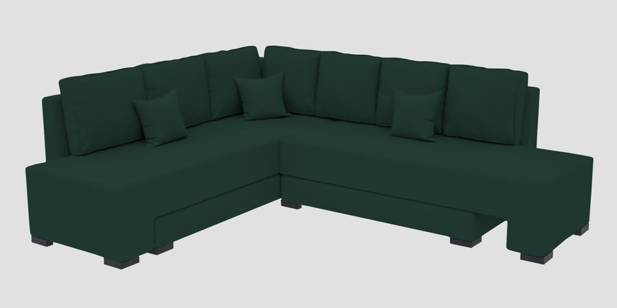 Corby Velvet Lhs 6 Seater Convertible Sofa Cum Bed In Forest Green Colour - Febonic Living