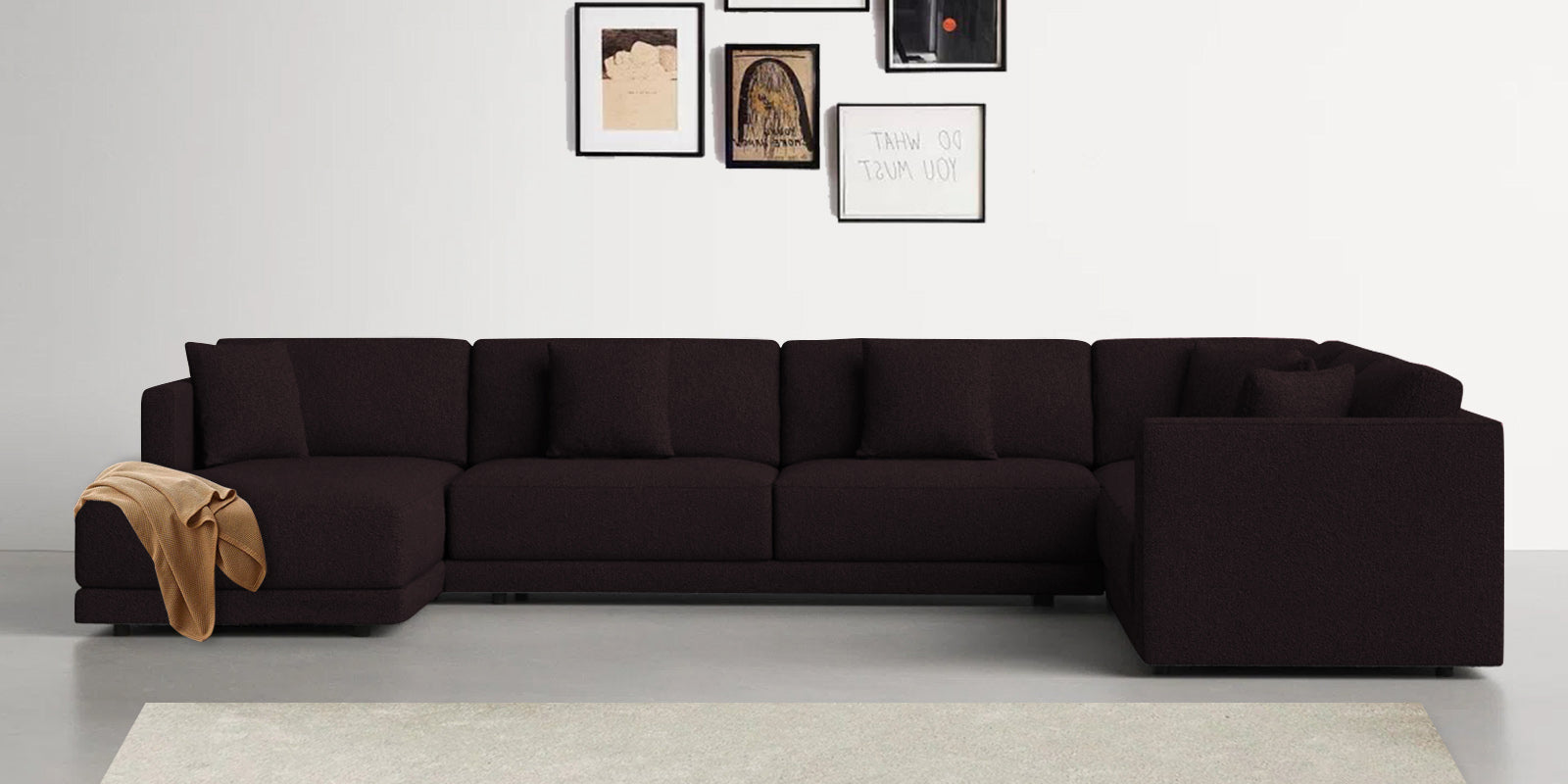 Carlin Fabric RHS 8 Seater Sectional Sofa In Cara Brown Colour