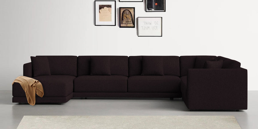 Carlin Fabric Rhs 8 Seater Sectional Sofa In Cara Brown Colour - Febonic Living