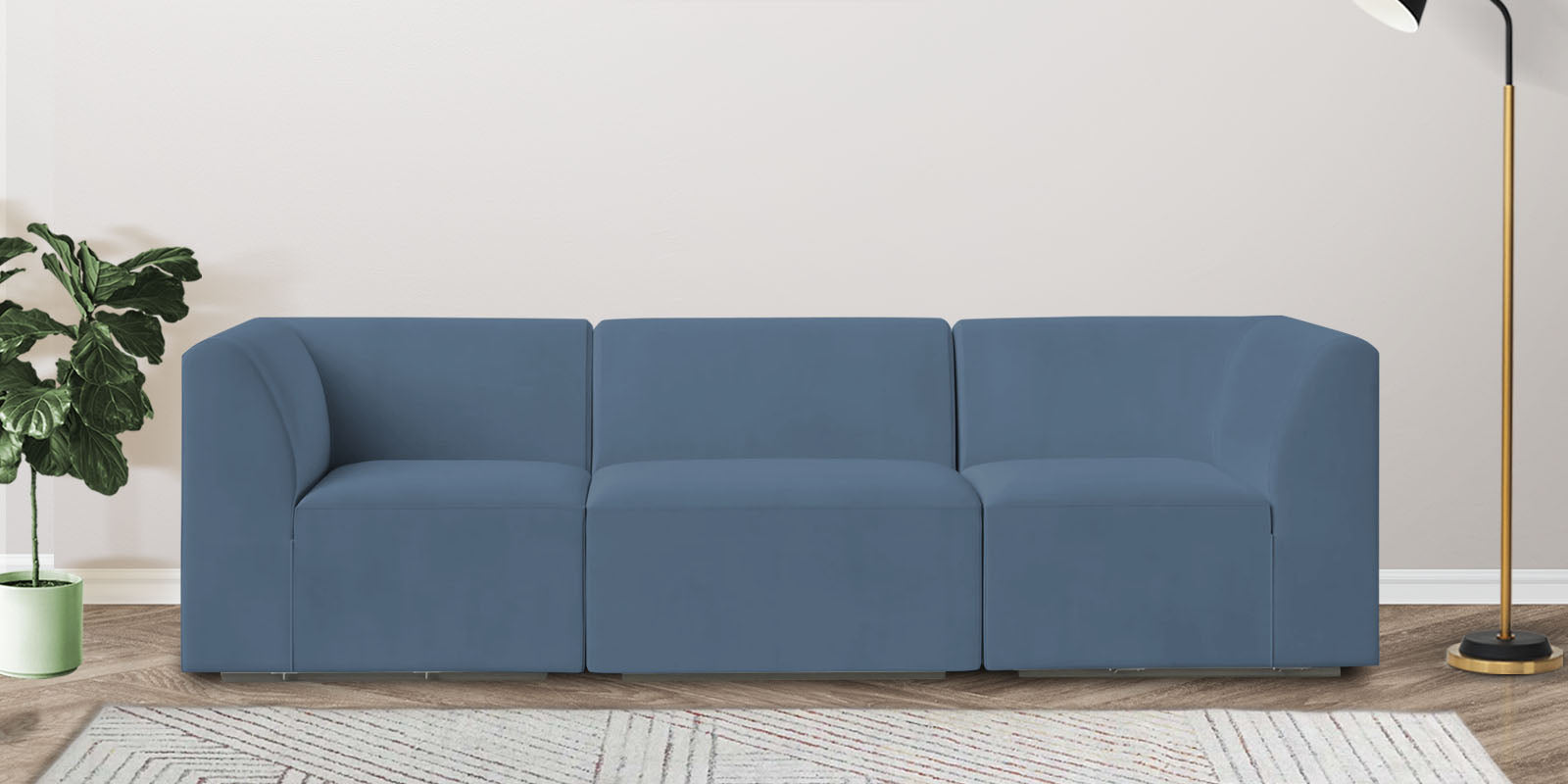 Bufa Velvet 3 Seater Sofa in Oxford Blue Colour