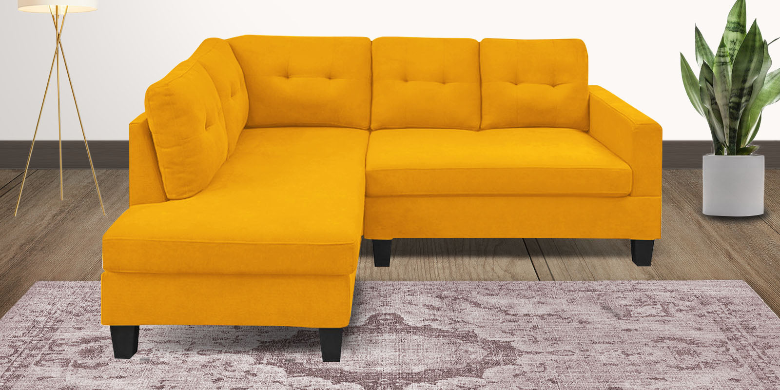 Thomas Fabric RHS Sectional Sofa (2+Lounger) in Bold Yellow Colour