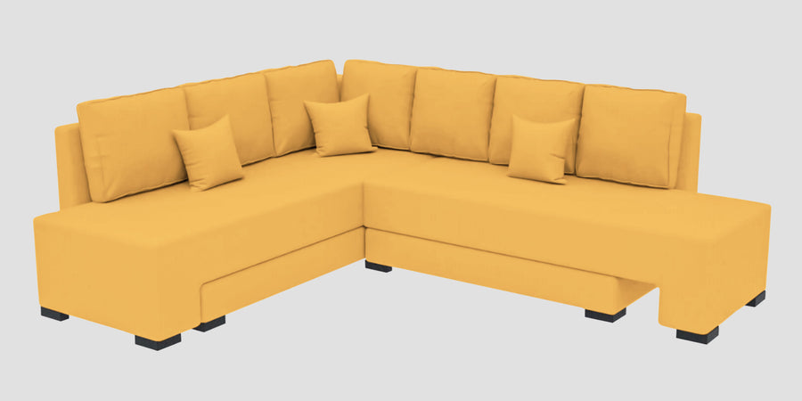 Corby Velvet Lhs 6 Seater Convertible Sofa Cum Bed In Turmeric Yellow Colour - Febonic Living