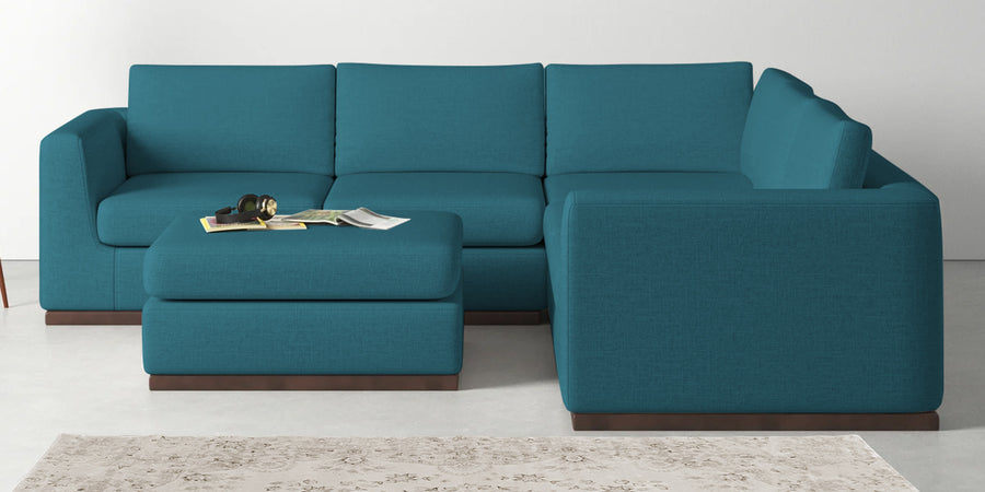 Freedom Velvet 6 Seater Rhs Corner Sofa In Aqua Blue Colour With Ottoman - Febonic Living