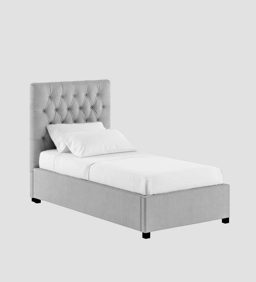 Isko Fabric Upholstered Single Size Bed In Lit Grey Colour With Box Storage - Febonic Living