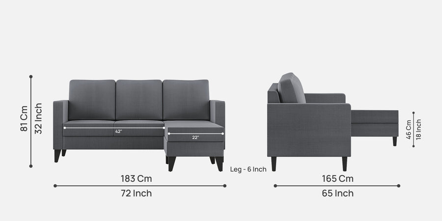 Nori Fabric Lhs Sectional Sofa 2 Lounger In Maba Grey Colour - Febonic Living