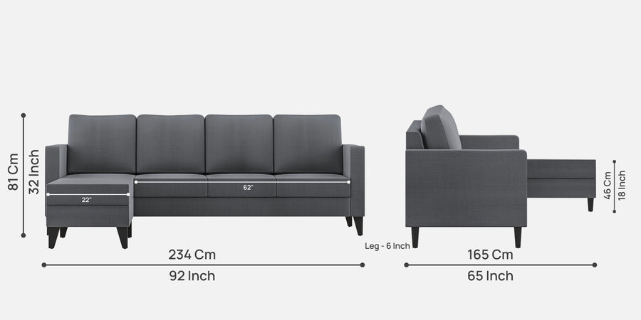 Nori Fabric Rhs Sectional Sofa 3 Lounger In Maba Grey Colour - Febonic Living