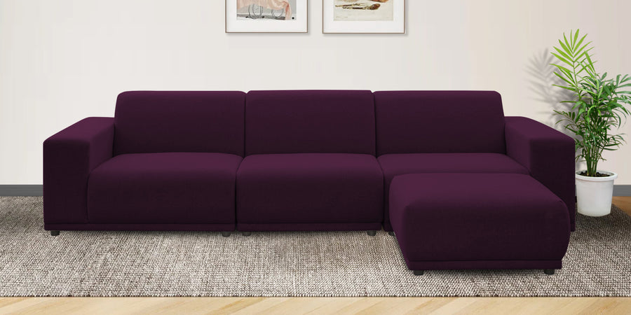 Adam Fabric Rhs Sectional Sofa 3 Ottoman Lounger In Greek Purple Colour - Febonic Living