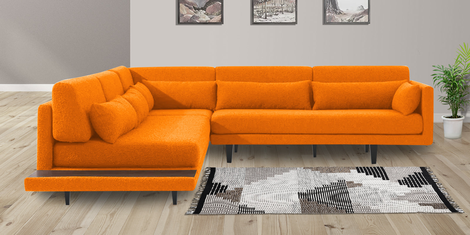 Malta Fabric 6 Seater RHS Sectional Sofa In vivid orange Colour