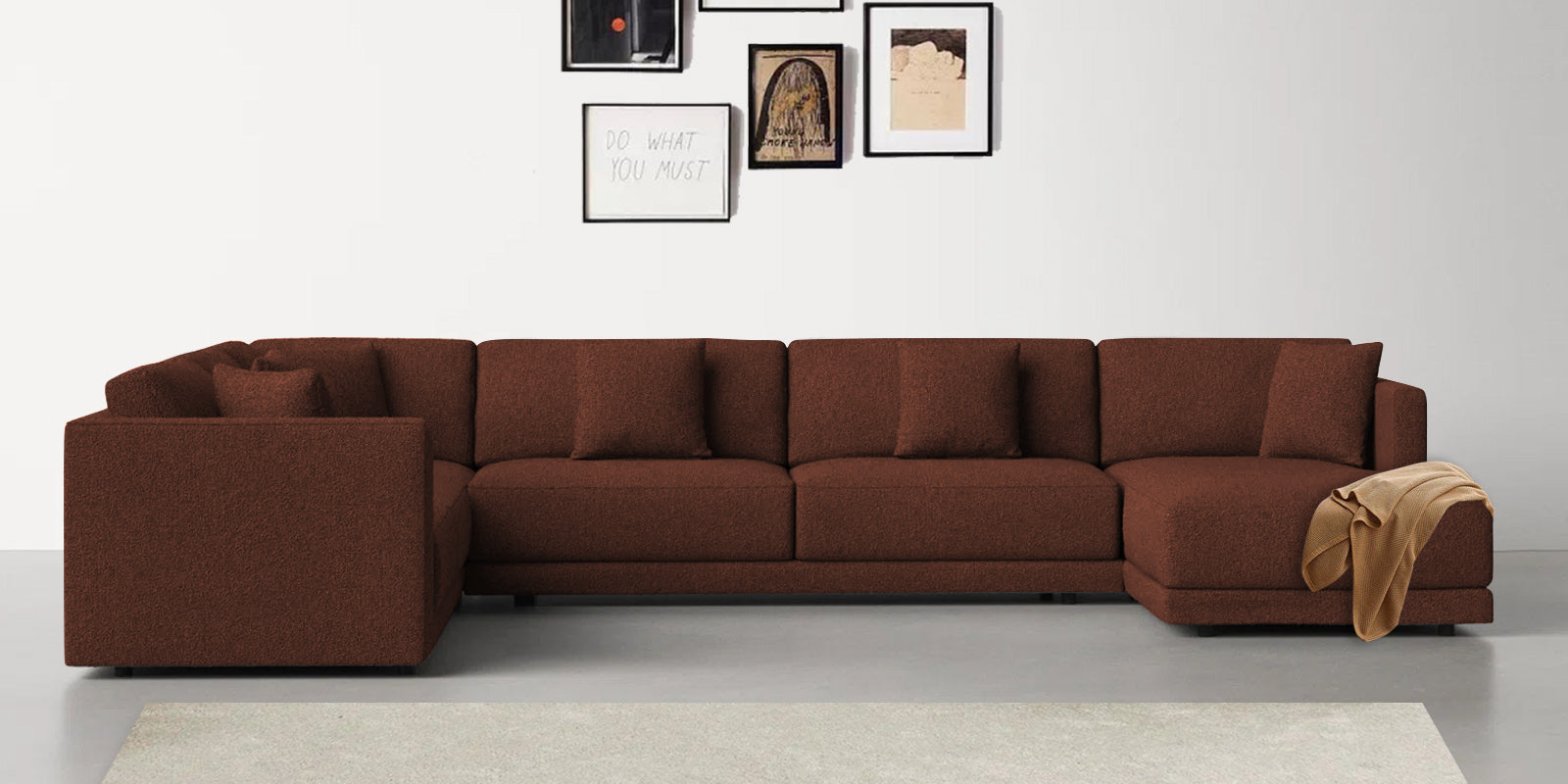 Carlin Fabric LHS 8 Seater Sectional Sofa In Coffee Brown Colour