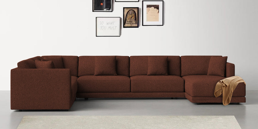 Carlin Fabric Lhs 8 Seater Sectional Sofa In Coffee Brown Colour - Febonic Living