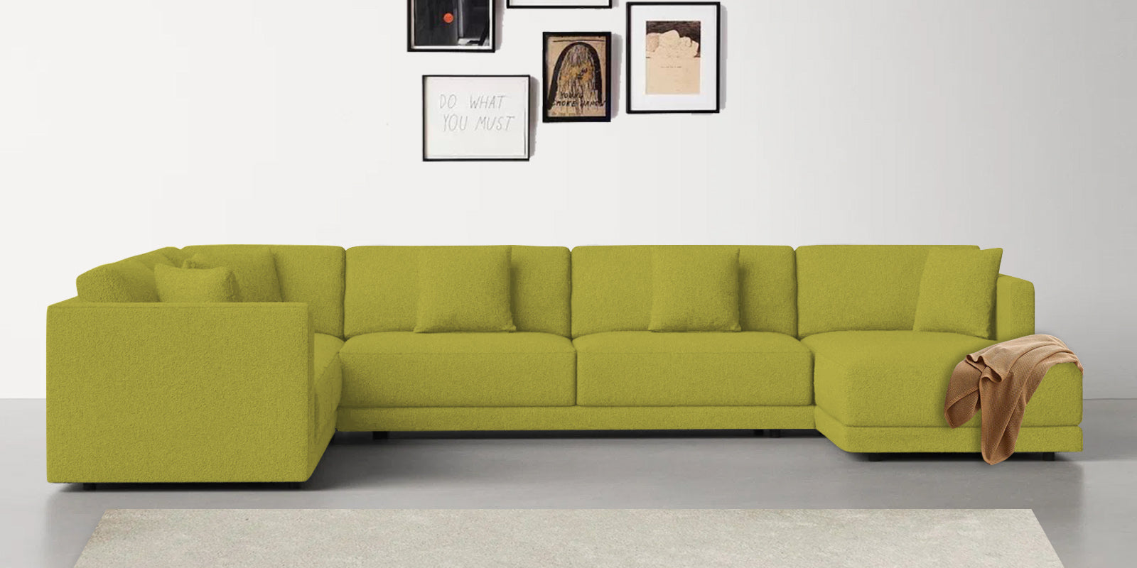 Carlin Fabric LHS 8 Seater Sectional Sofa In Parrot Green Colour