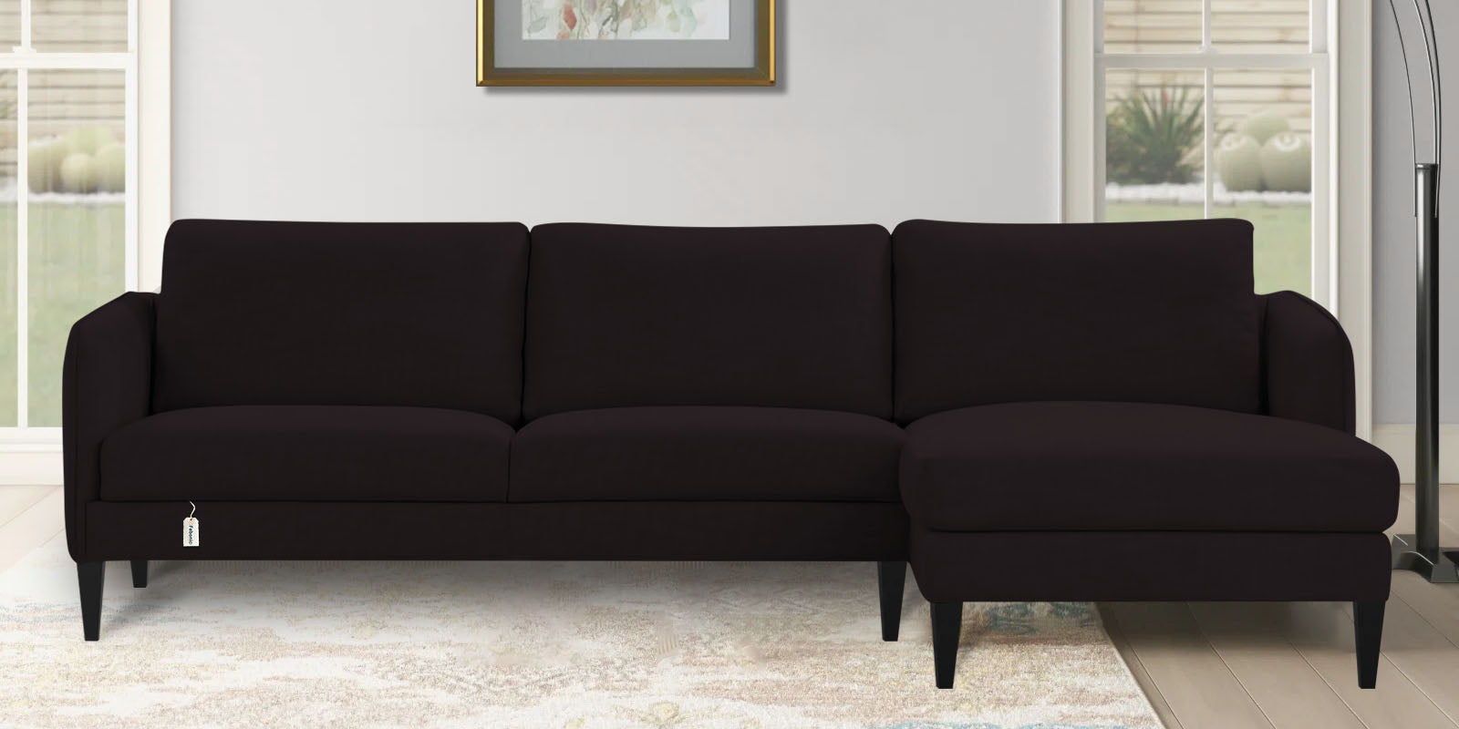 Piku Fabric LHS Sectional Sofa (3+Lounger) in Cara Brown Colour