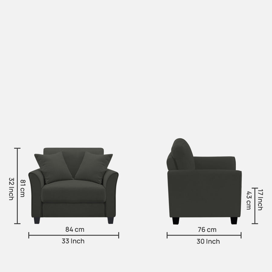 Daroo Velvet 1 Seater Sofa In Hory Grey Colour - Febonic Living