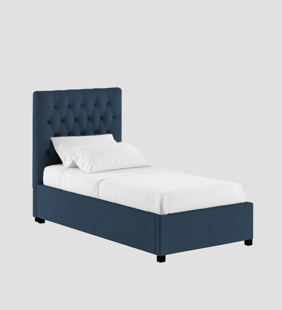 Isko Fabric Upholstered Single Size Bed In Light Blue Colour With Box Storage - Febonic Living