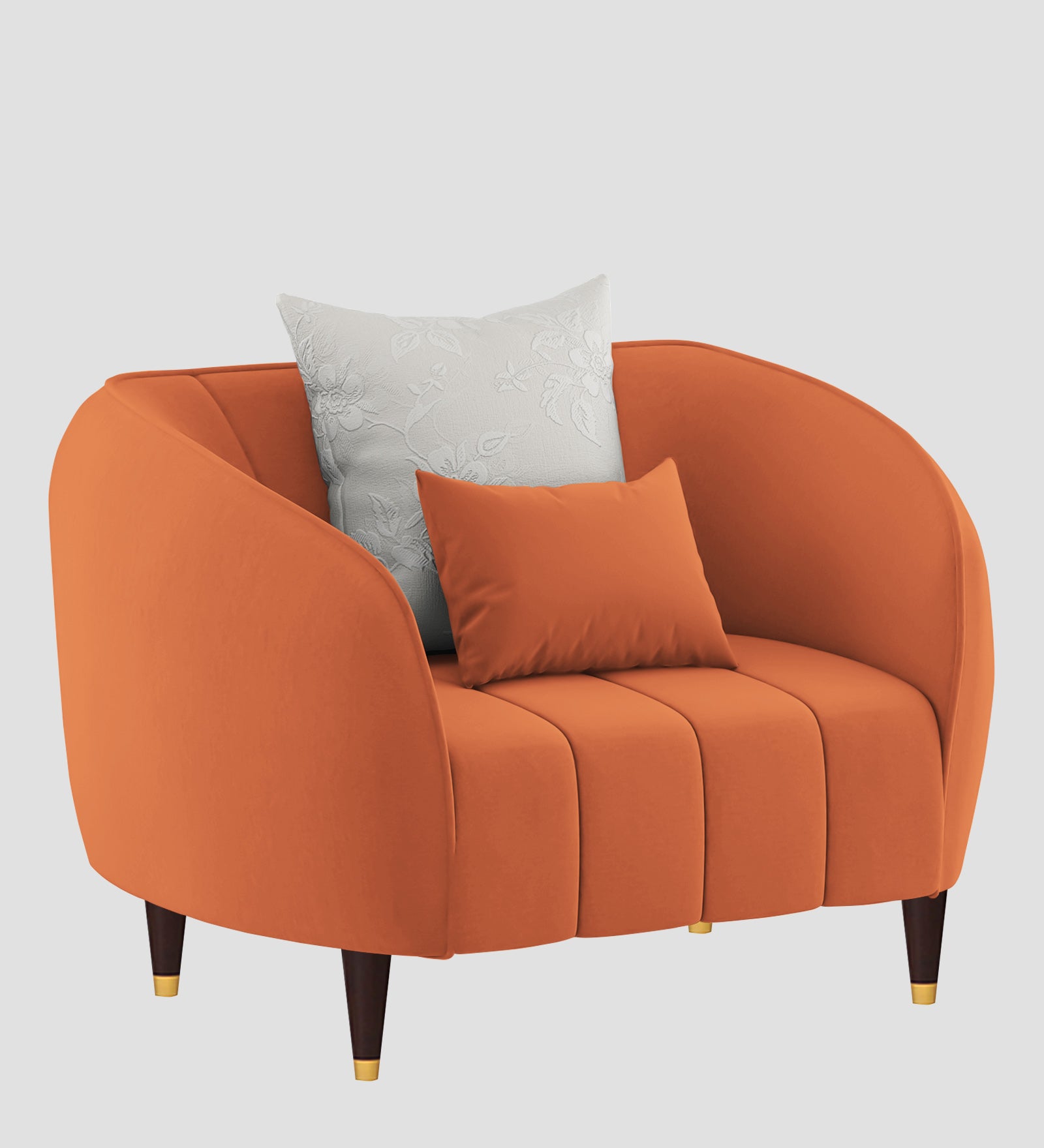 Hairo Velvet 1 Seater Sofa In  Yam Orange Colour - Febonic Living