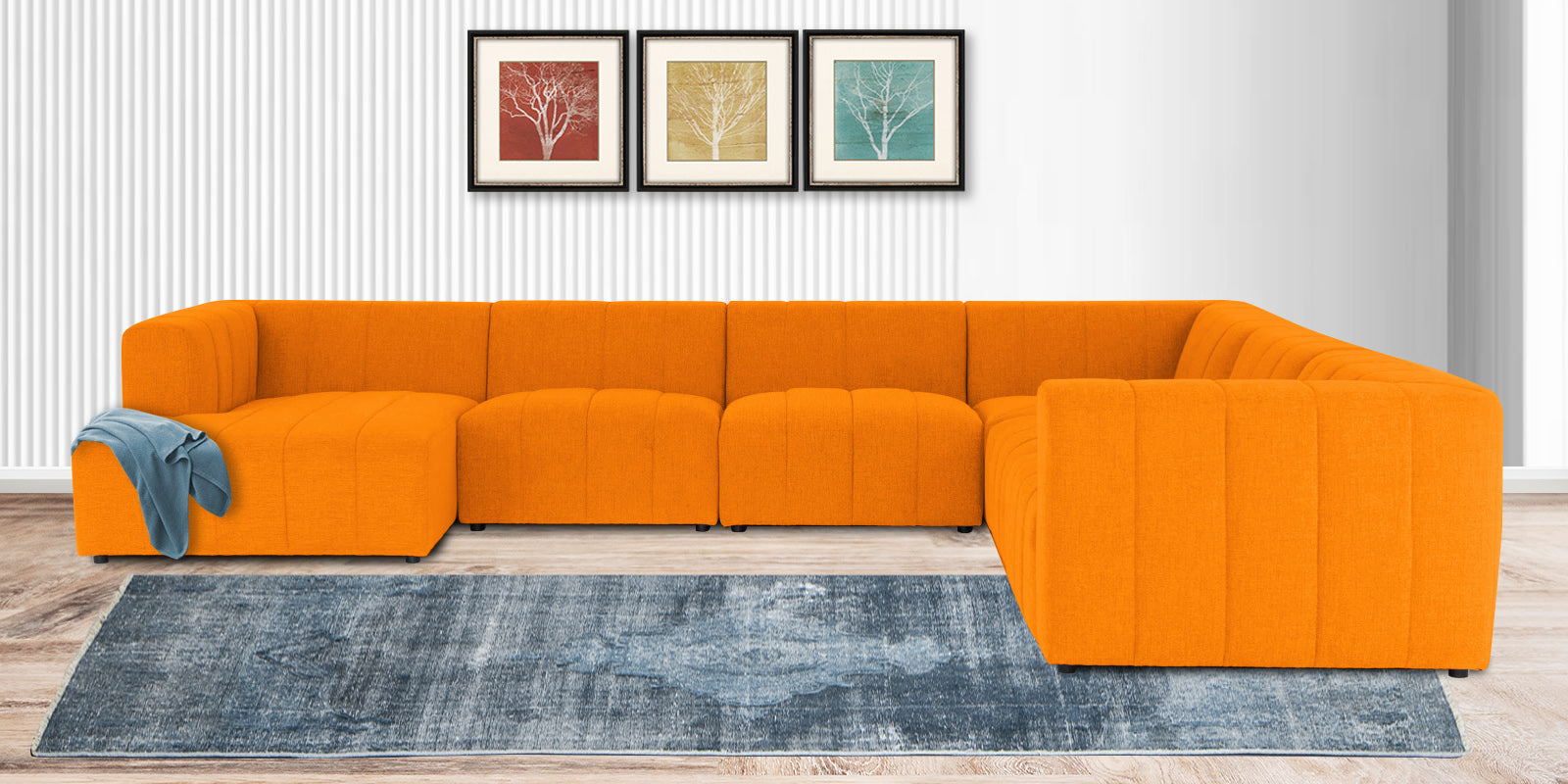 Damo Fabric RHS 8 Seater Sectional Sofa In Vivid Orange Colour