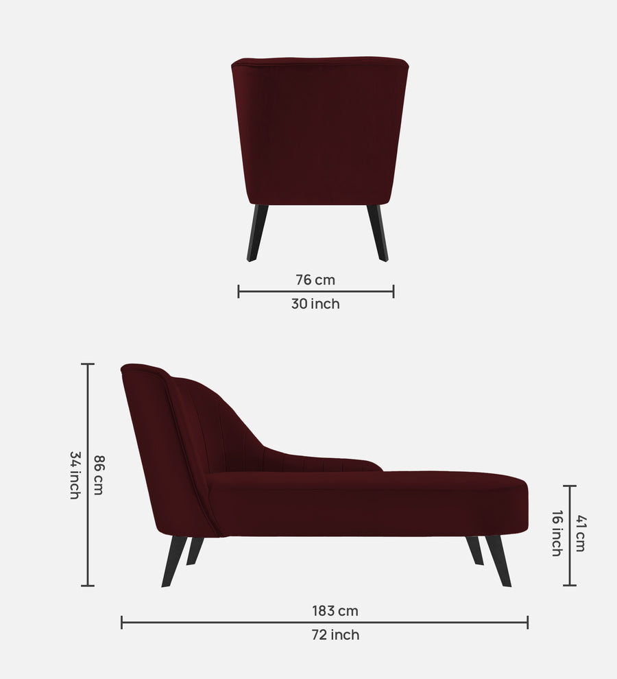 Flora Velvet Rhs Chaise Lounger In Blood Maroon Colour - Febonic Living