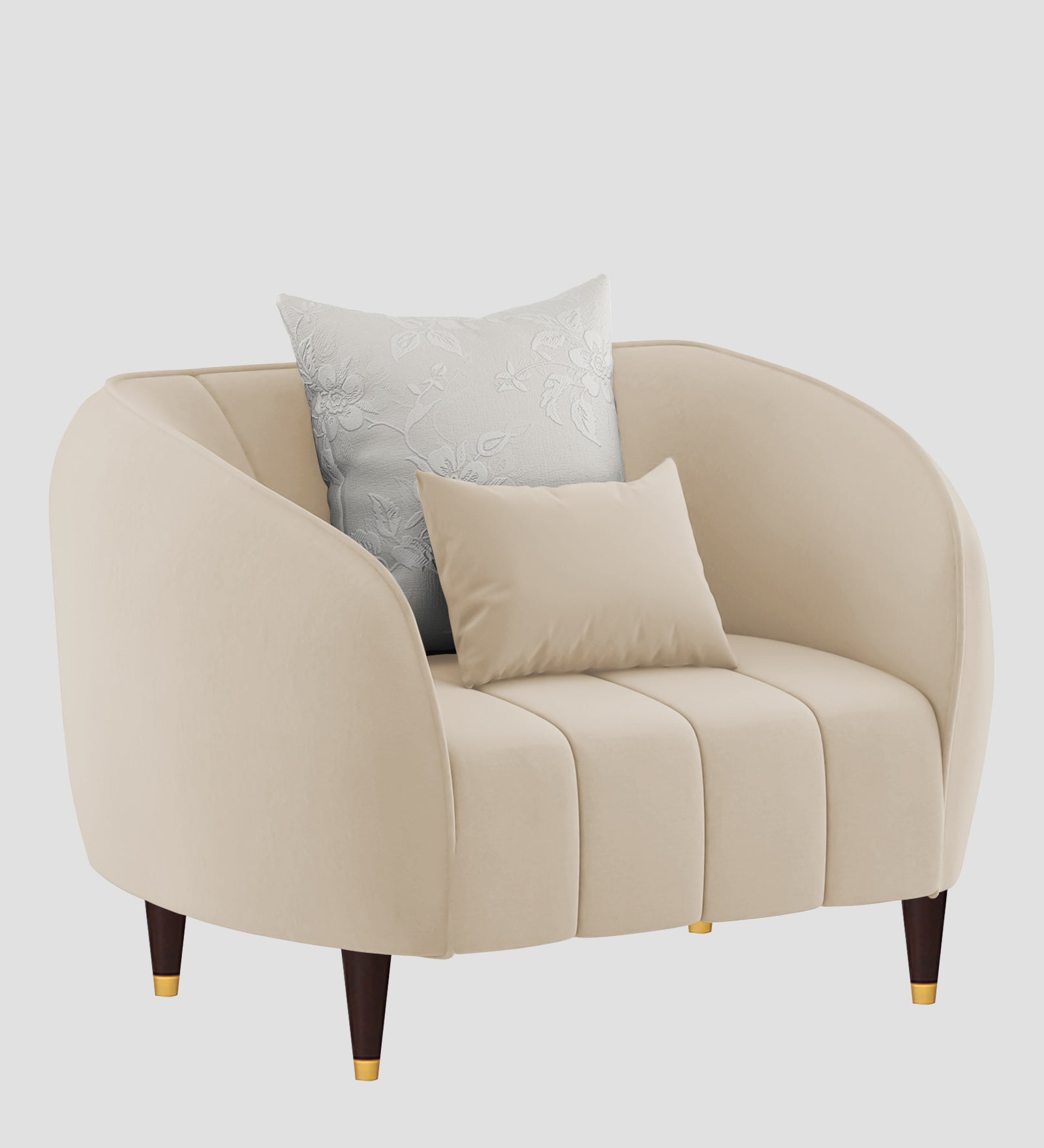 Hairo Velvet 1 Seater Sofa In  Cream Beige Colour - Febonic Living