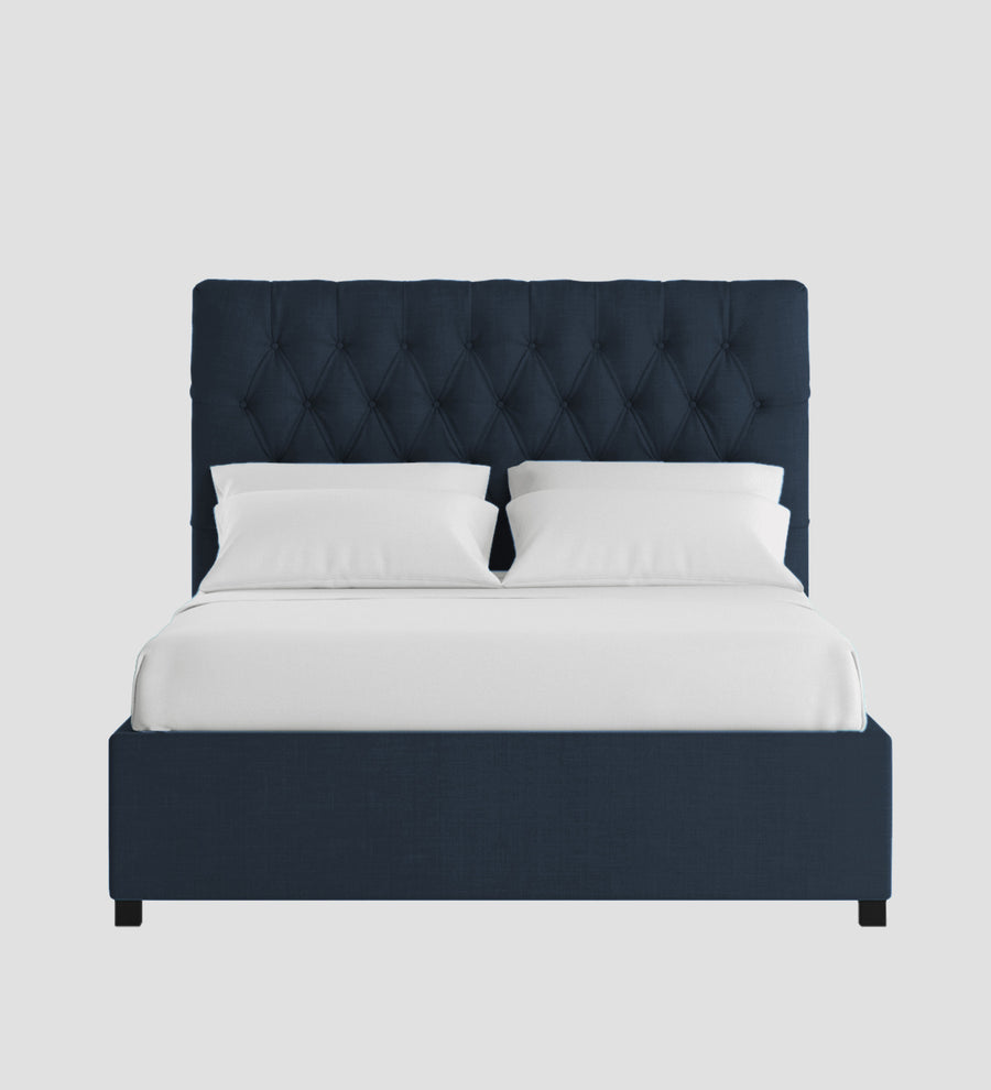 Isko Fabric Upholstered King Size Bed In Denim Blue Colour With Box Storage - Febonic Living