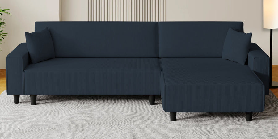 Peach Fabric Lhs 6 Seater Sofa Cum Bed With Storage In Denim Blue Colour - Febonic Living