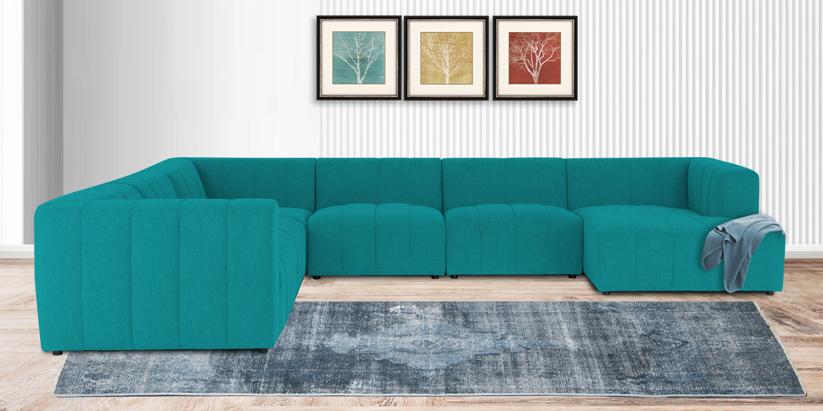 Damo Fabric LHS 8 Seater Sectional Sofa In Sea Green Colour