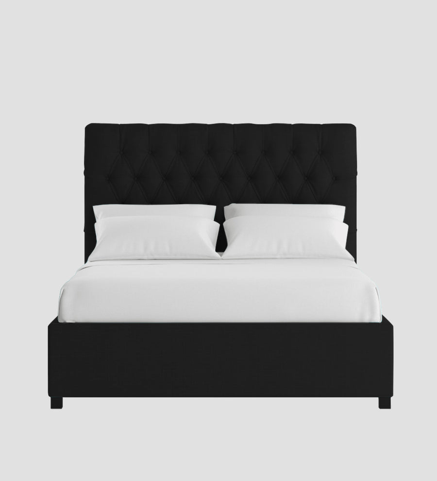 Isko Fabric Upholstered King Size Bed In Zed Black Colour With Box Storage - Febonic Living