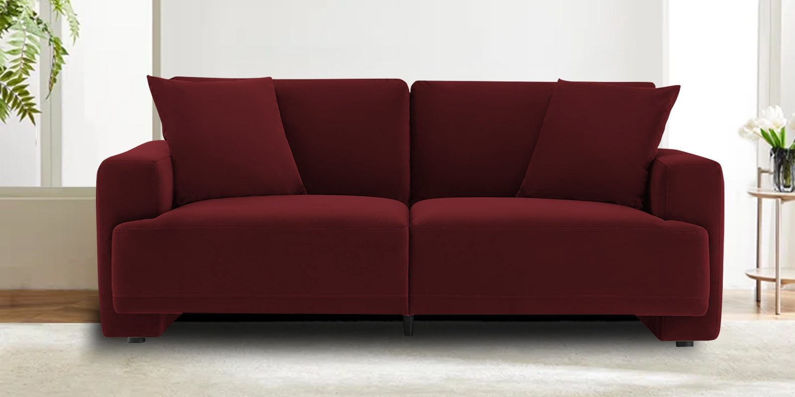 Kosta Velvet 2 Seater Sofa in Dark Maroon Colour