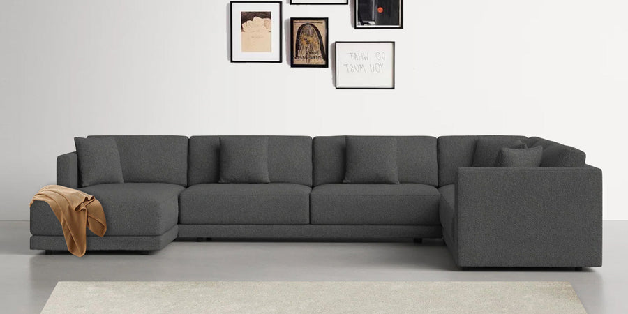 Carlin Fabric Rhs 8 Seater Sectional Sofa In Charcoal Grey Colour - Febonic Living