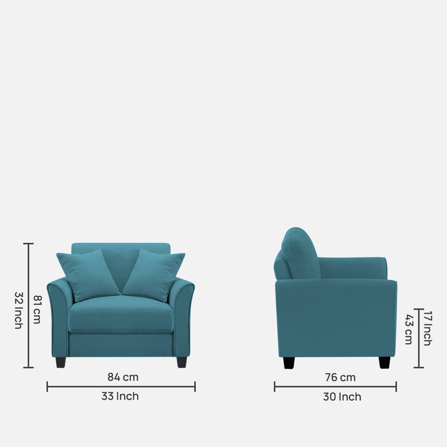 Daroo Velvet 1 Seater Sofa In Aqua Blue Colour