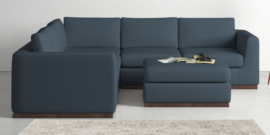 Freedom Velvet 6 Seater Lhs Corner Sofa In Oxford Blue Colour With Ottoman - Febonic Living