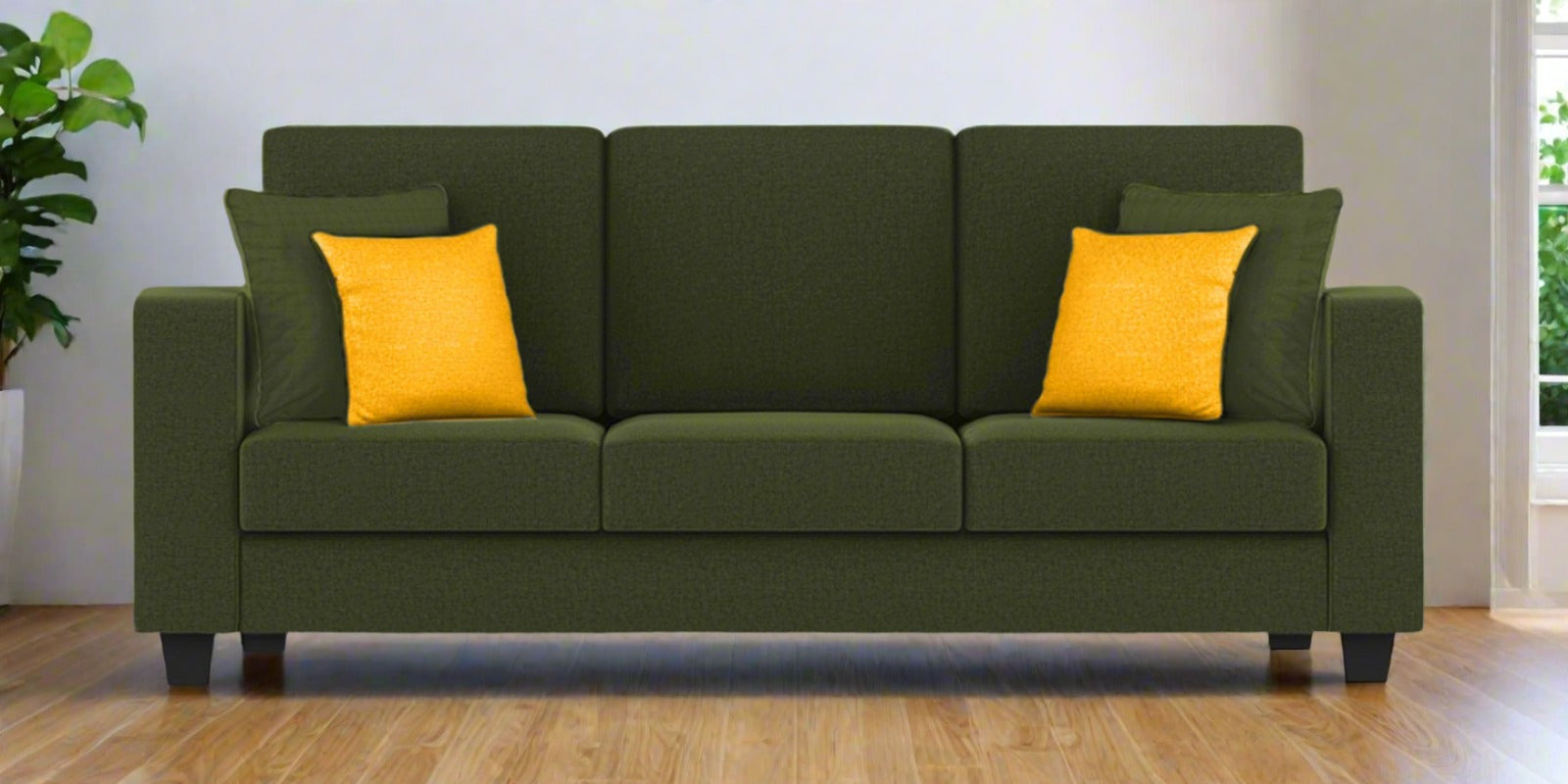 Nabi Fabric 3 Seater Sofa In Olive Green Colour