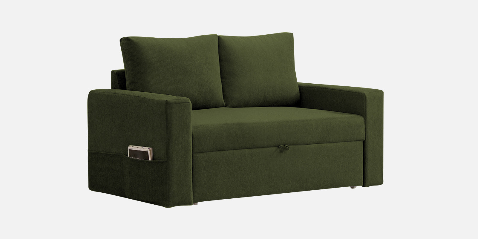 Kara Fabric 2 Seater Pull Out Sofa Cum Bed in Olive Green Colour