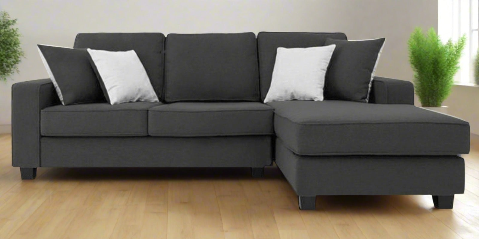 Ladybug Fabric LHS Sectional Sofa (2+Lounger) In Charcoal Grey Colour