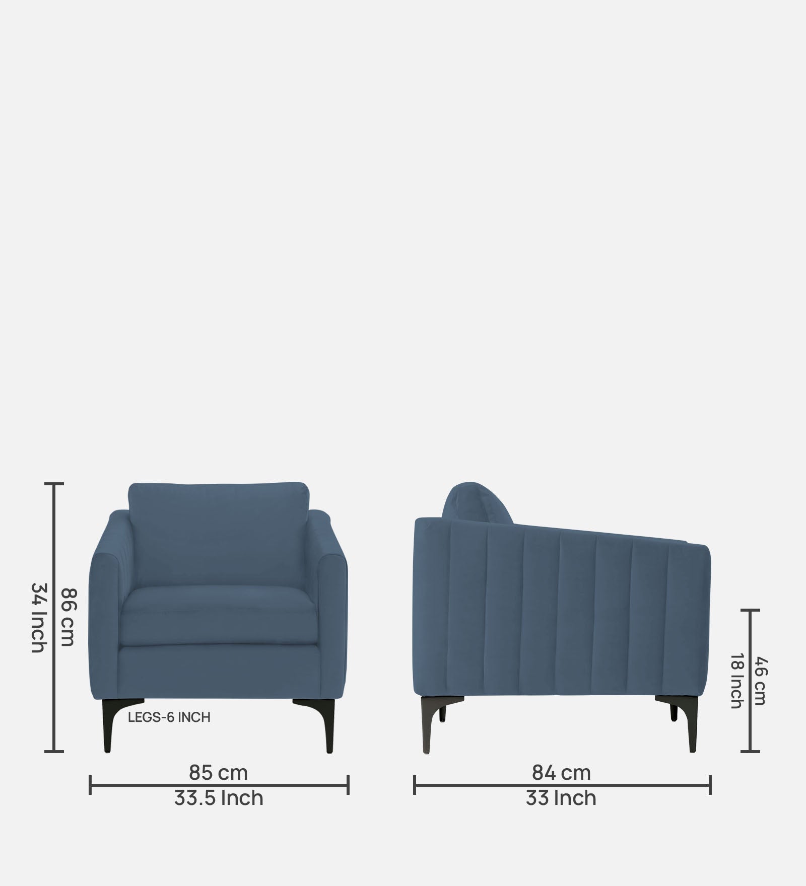 Haru Velvet 1 Seater Sofa in Oxford Blue Colour